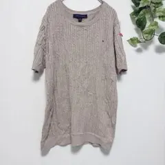 トミーヒルフィガー ケーブル編み 半袖ニット クルーネック L ライトブラウンのサムネイル