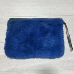 ファー素材 ブルー クラッチバッグ