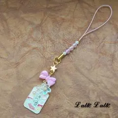 【ハンドメイド】結縁 お守り ストラップ ビーズキーホルダー ピンク リボン