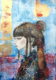 水彩 美人画 抽象 現代アート アナログアート 原画 イラスト