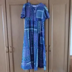 サニーレーベルパネルプリントコットンワンピース ブルー系