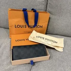 LOUIS VUITTON ブラックレザー長財布 ダミエ グラフィット