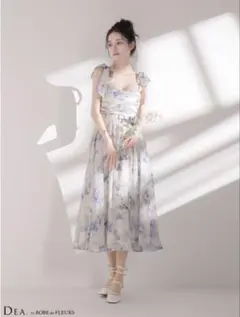 DEA. by ROBE de FLEURS ブラーフローラルギャザーリボンロン
