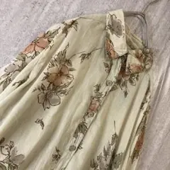 レトロ ブラウス 総柄 ヴィンテージ 花柄 水彩画 アンティーク グレージュ