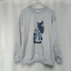 猫プリントスウェット グレー
