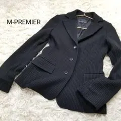 M-PREMIER美品リブ編みニットテーラードジャケット36美シルエット黒