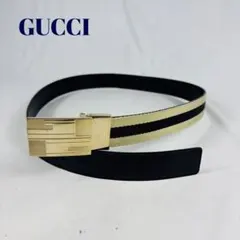 GUCCI グッチ レザー キャンバス　ベルト ゴールド金具　バイカラー　GG