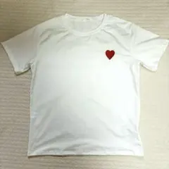 ホワイト 半袖Tシャツ 赤いハート刺繍 Mサイズ