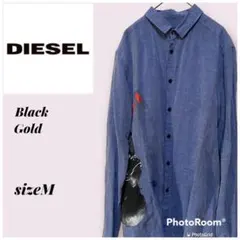 DIESEL black gold 転写プリント シャツ 長袖 M リネン50%のサムネイル