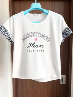 子ども服 女の子150◇チェック柄フリル袖Ｔシャツ◇新品◇キッズ