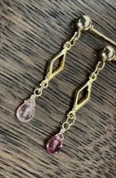 天然マルチカラースピネルと菱形チェーンの揺れるピアス　18kgf/24kgf