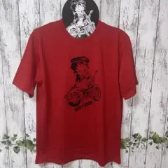 ベティバイカー半袖Tシャツ　レッドトップス　ベティブープメンズTシャツ