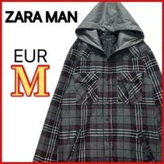 【ZARA MAN】 チェック柄 フード付きジャケット 裏地キルティング