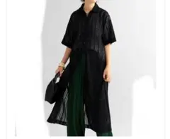 新品タグありアンティカ　ロングシャツワンピース　レース半袖