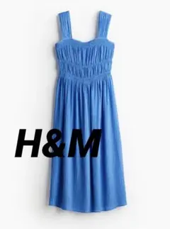 【美品】H&M シャーリングトップワンピース ブルー XS