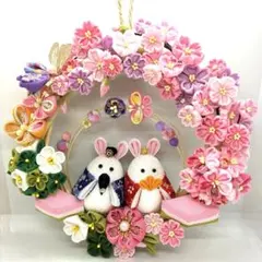 つまみ細工　桜とお雛様のリース