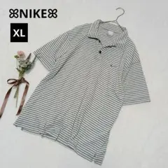 1692★ナイキ/NIKE 半袖ボーダーコットンポロシャツ【XL】白×緑 メンズ