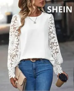 SHEIN フラワー刺繍袖　ブラウス