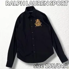 【ラルフローレンスポーツ】長袖ボタンシャツ 豪華金刺繍 ストレッチ 黒 S相当