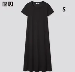 UNIQLO U エアリズムコットンAラインロングワンピース 半袖 ブラックS