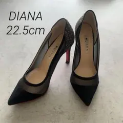 極美品✨DIANA メッシュ グリッター パンプス赤ソール黒 22.5cm