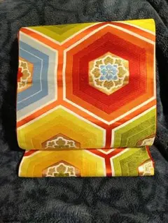 高級名品 西陣織 唐織 引箔 袋帯 正絹 金糸 亀甲文様 亀甲花菱 吉祥 