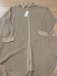 GU ベージュ シアーロングシャツ 長袖シャツ ブラウス Lサイズ