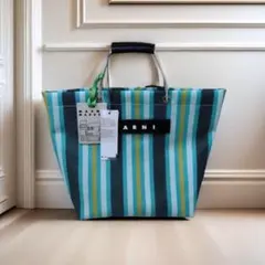 【新品】MARNI MARKET ストライプ トートバッグ ブルーグリーン系のサムネイル