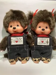 限定】ハンドメイド モンチッチ キーチェーン サロペット 双子コーデ