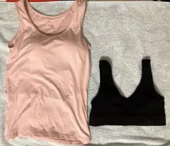 <新品>未使用 ピンクタンクトップと黒ブラトップセット ドライタイプ