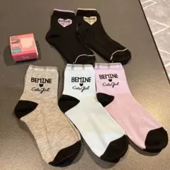 【新品☆サイズ19〜24cm】女の子 クルー丈　靴下 5足セット　ハート　ロゴ