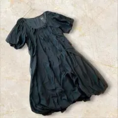 SALOTTO 半袖ワンピース　フレア　シルク　M ブラック　春夏　無地シンプルのサムネイル