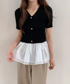 SAISON DE PAPILLON♡半袖ペプラムドッキングニットプルオーバーのサムネイル