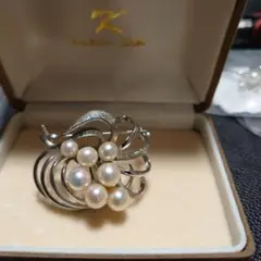 銀製刻印大きめあこや 不揃い 真珠 パールブローチ