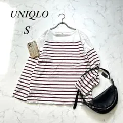 《ユニクロ》Tシャツカットソー/七分袖/ボートネック/ボーダー/S
