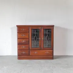 三越家具 ブルージュ オーク材 ステンドグラス キャビネット/チェスト
