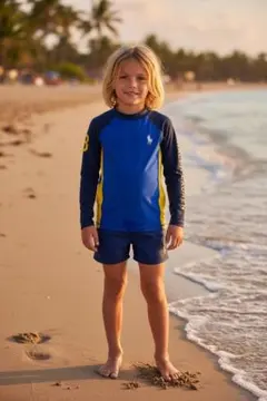 【中古品】キッズ　ラルフローレンラッシュガード　ブルー&イエロー　130