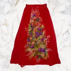 レッド フラワープリント ロングスカートのサムネイル