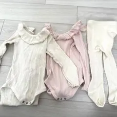 リブ編みフリル付きロンパース3点セット