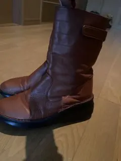 美品。茶色レザー ジッパーブーツ
