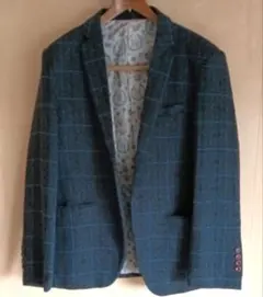 ダークグリーン チェック柄 テーラードジャケット XL