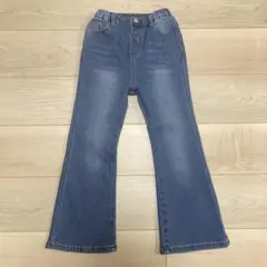 デニム フレアパンツ ブルー 裏起毛 冬 フレアデニム 116~122cm