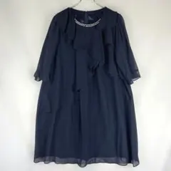 ニッセン 大きいサイズ シフォンワンピースネイビー 19号パール パーティ 5Lのサムネイル