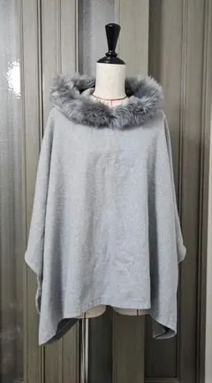 美品 匿名配送 グレー フリース ポンチョ フード付き レイヤード アウター