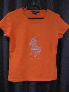 美品 ラルフローレン スパンコール風 Tシャツ サーモンピンク L