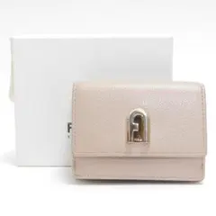 美品フルラ 1927 トライフォールド 三つ折り財布 レザー ピンクベージュ系