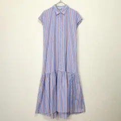 【PLST プラステ】コットン マルチ ストライプ シャツワンピース 半袖 Mのサムネイル