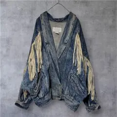 80s~90s Learsi 本革フリンジ デニムジャケット M vintage
