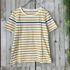 ☆ゴールデンベア☆Tシャツ LL 半袖 ボーダー ベージュ系 ロゴ刺繍 コットンのサムネイル
