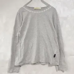 クロコダイル カットソー ロングTシャツ 長袖 クルーネック 花柄刺繍 日本製Mのサムネイル
